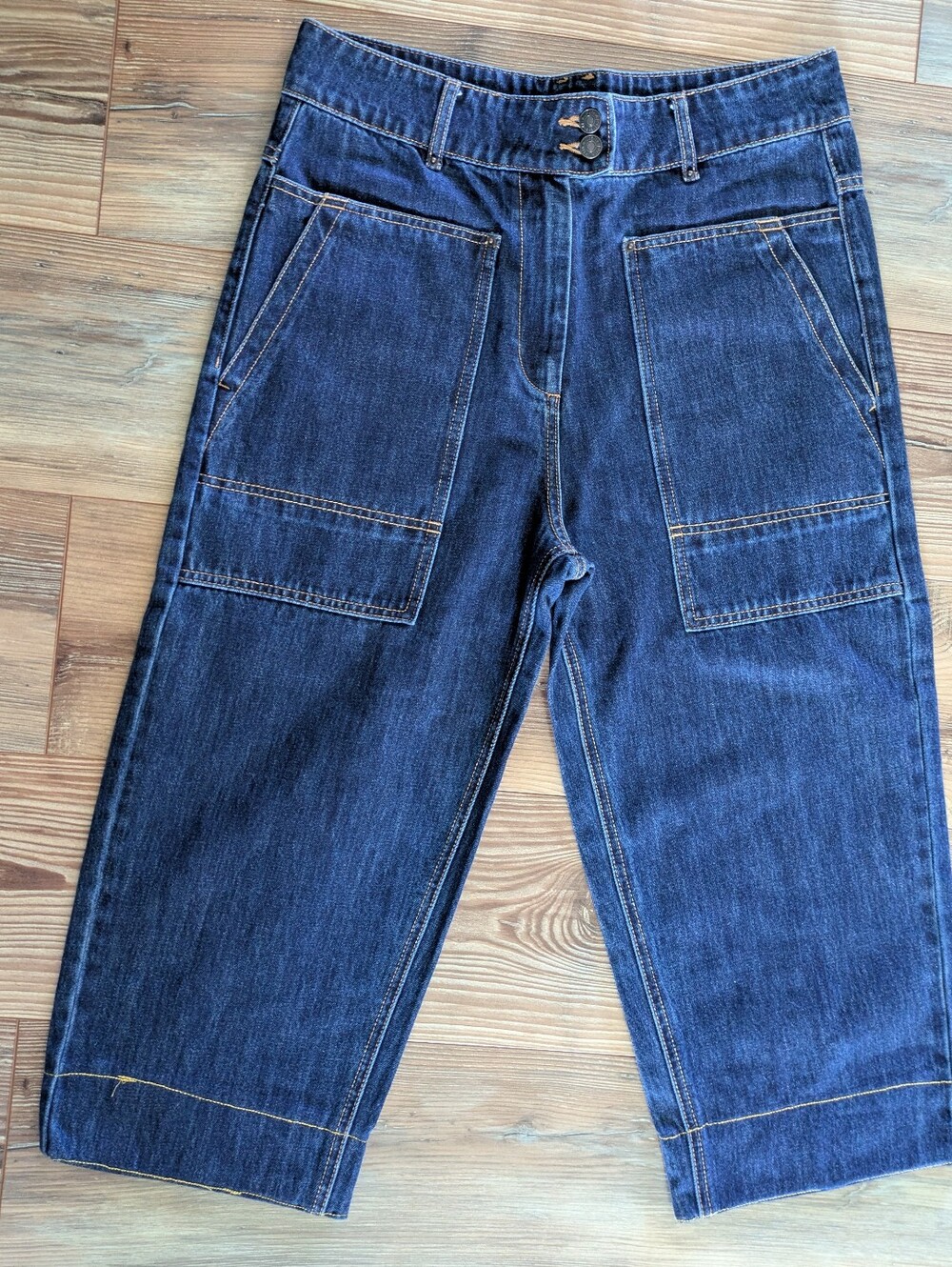 Forever 21 Dark Wash Super High Rise Cropped Wide Leg Cotton Denim Jeans